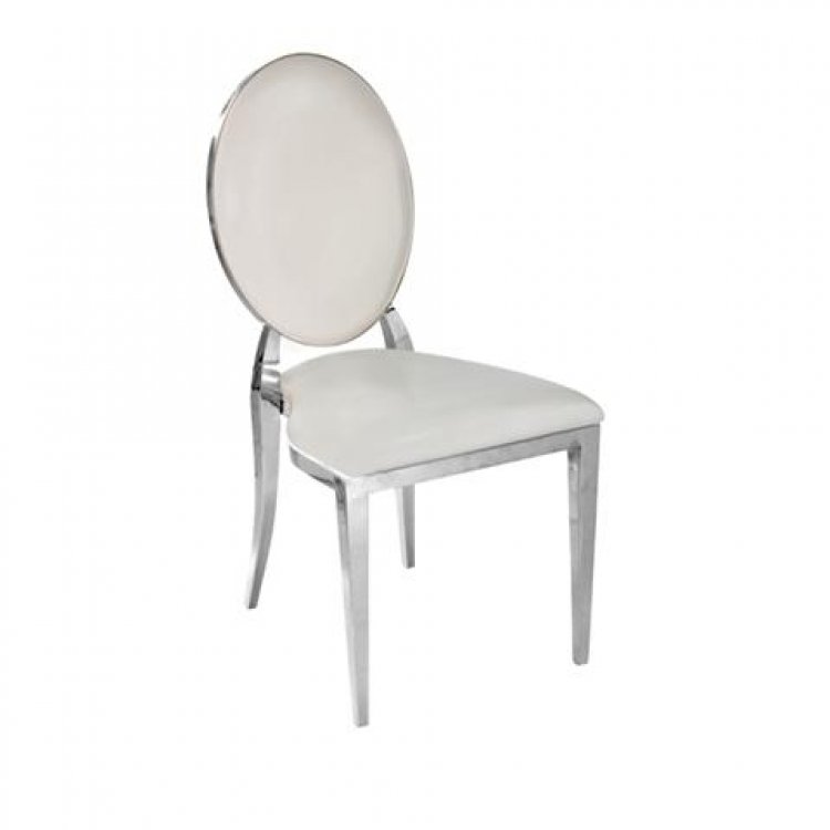 Dining Chair - Garbo - White with Polished Silver Frame