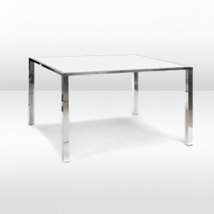 Avalon Communal Table - Silver Frame/White Top - BAR HEIGHT